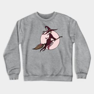 Pink Flying Witch Digital Illustration Crewneck Sweatshirt